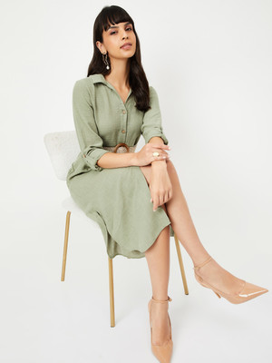 MAX Women Shirt Green Below Knee Dress