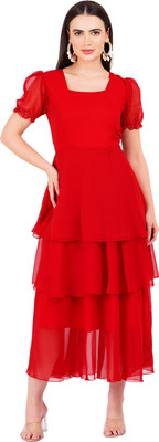 color world Women Layered Maroon Maxi/Full Length Dress