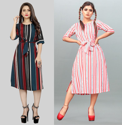 tanvi creation Women Fit and Flare Green Below Knee Dress