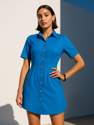 SASSAFRAS Women Shirt Blue Above Knee/Mid Thigh Length Dress