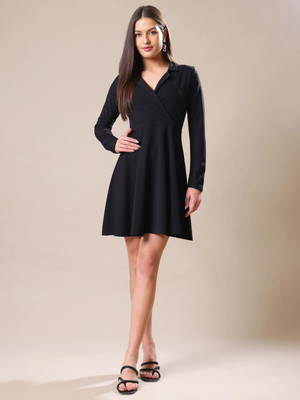 MILOST Women Fit and Flare Black Mini/Short Dress