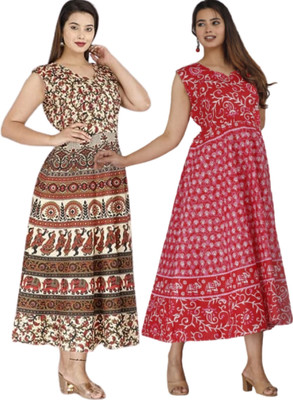 touchpix Women Fit and Flare Multicolor Midi/Calf Length Dress