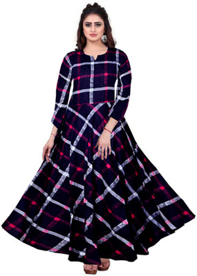 zalya Women Gown Pink, White, Dark Blue Maxi/Full Length Dress