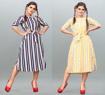 Hiral Creation Women Fit and Flare Multicolor Below Knee Dress