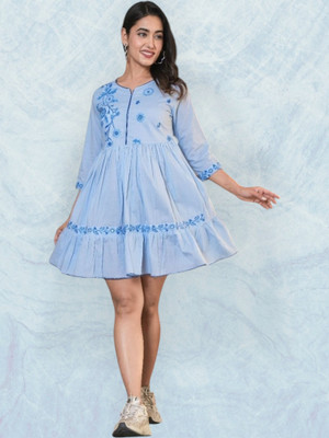 K K CREATION Women Gown Blue Knee Length Dress