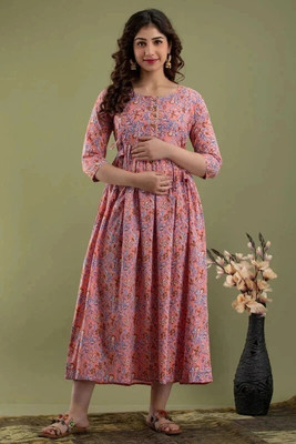 Dashify Women Fit and Flare Pink Midi/Calf Length Dress
