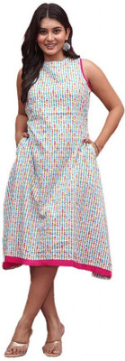 Anurang Women A-line Multicolor Midi/Calf Length Dress