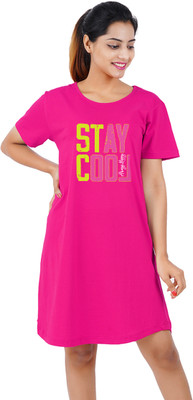 BEFLI Women T Shirt Pink Above Knee/Mid Thigh Length Dress