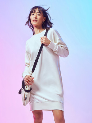 BEWAKOOF Women Sweater White Above Knee/Mid Thigh Length Dress