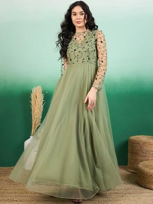 Sangria Women A-line Green Maxi/Full Length Dress