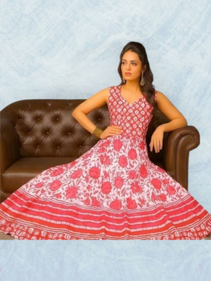 Tankavi Women Fit and Flare Pink Knee Length Dress