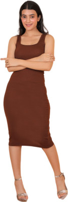 Zimzin Women Bodycon Brown Midi/Calf Length Dress