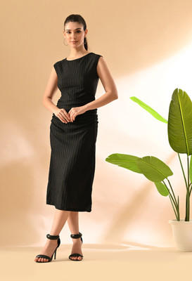 HouseOfCommon Women Bodycon Black Midi/Calf Length Dress