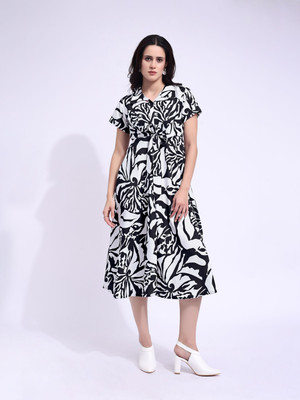 PURVAJA Women Fit and Flare Black Midi/Calf Length Dress