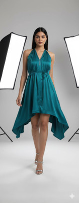 Modamyooz Women High Low Green Above Knee/Mid Thigh Length Dress