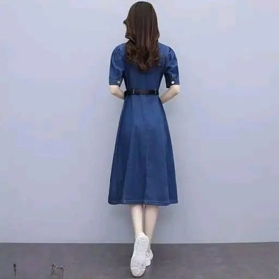O Madam Women Fit and Flare Dark Blue Midi/Calf Length Dress
