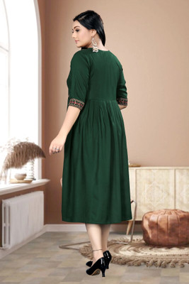 ShopGlobal Women Fit and Flare Green Midi/Calf Length Dress