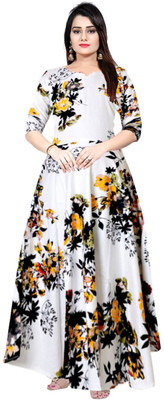 JWF Women Fit and Flare Yellow Maxi/Full Length Dress