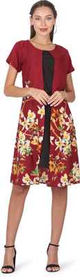 ADDICTED ATTIRE Women A-line Maroon Knee Length Dress
