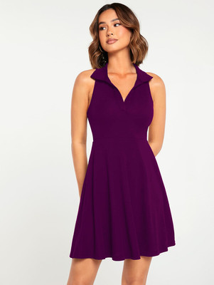 Rajovati Women Fit and Flare Purple Above Knee/Mid Thigh Length Dress