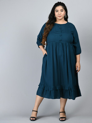 Prettyplus by Desinoor Women A-line Blue Midi/Calf Length Dress