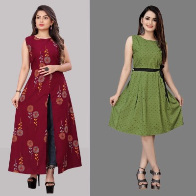 tanvi creation Women Fit and Flare Maroon Dress