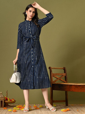Sangria Women A-line Dark Blue Midi/Calf Length Dress