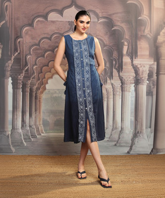 Vishudh Women A-line Blue Above Knee/Mid Thigh Length Dress