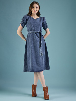 Dressberry Women A-line Blue Midi/Calf Length Dress