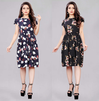 Modli 20 Fashion Women Fit and Flare Purple Below Knee Dress