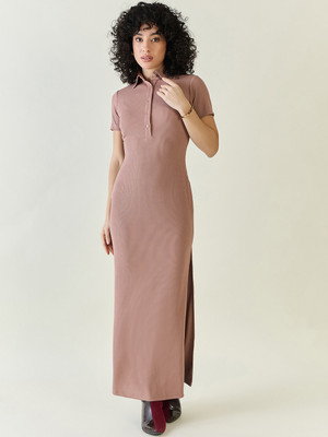 AAYU Women Bodycon Beige Maxi/Full Length Dress