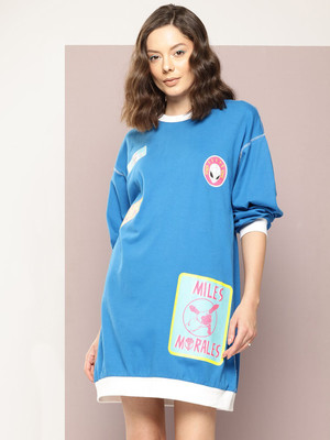 Kook N Keech Women T Shirt Blue Above Knee/Mid Thigh Length Dress