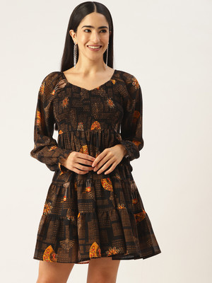 SLENOR Women A-line Multicolor Above Knee/Mid Thigh Length Dress