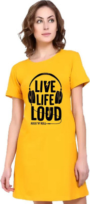 HouseOfCommon Women T Shirt Yellow Above Knee/Mid Thigh Length Dress