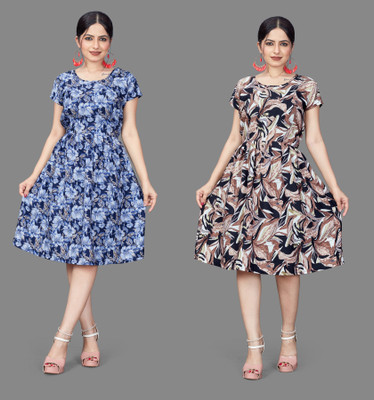 MAHADEV Women Fit and Flare Multicolor Mini/Short Dress