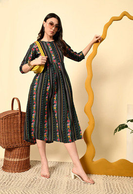 METRONAUT Women A-line Multicolor Midi/Calf Length Dress