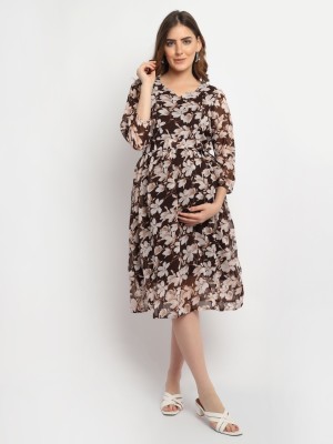 Moms Maternity Women Fit and Flare Brown Dress