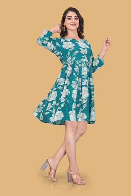 LIMEBEA Women Fit and Flare Blue Midi/Calf Length Dress