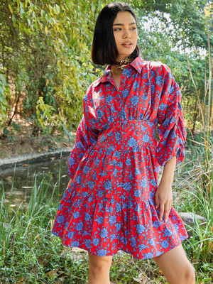 Pink Paprika By SASSAFRAS Women Fit and Flare Red Above Knee/Mid Thigh Length Dress