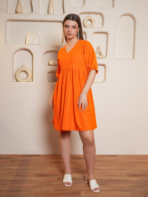 PURVAJA Women A-line Orange Mini/Short Dress