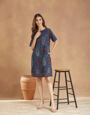 Fabindia Women A-line Blue Knee Length Dress