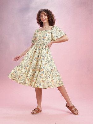 Dressberry Women A-line Yellow Midi/Calf Length Dress