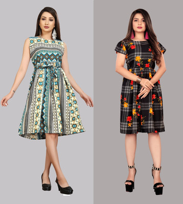 Modli 20 Fashion Women Fit and Flare Black Knee Length Dress