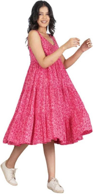 Alluring Women A-line Pink Midi/Calf Length Dress
