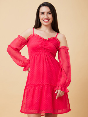 Globus Women Fit and Flare Pink Above Knee/Mid Thigh Length Dress