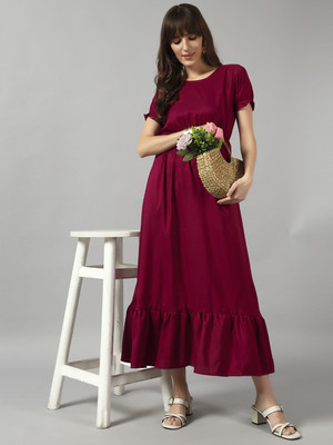 Raiyani Enterprise Women Fit and Flare Purple Maxi/Full Length Dress