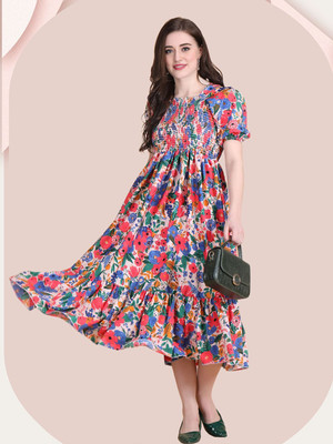 Moda Rapido Women Fit and Flare Red Knee Length Dress