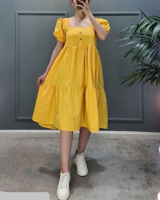 Neminath Women Fit and Flare Yellow Knee Length Dress