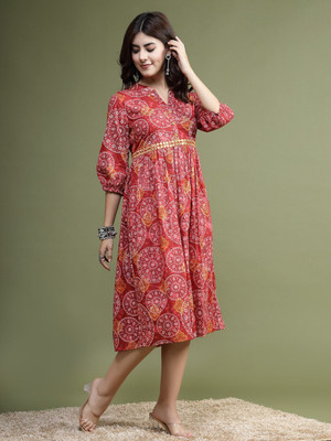 Sangria Women Ethnic Dress Maroon Midi/Calf Length Dress