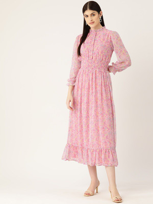 Dressberry Women Fit and Flare Pink Midi/Calf Length Dress